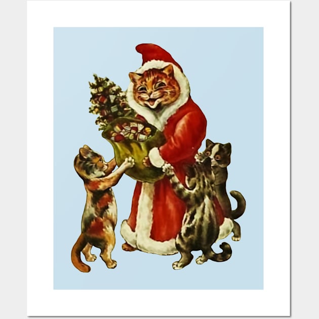 Louis Wain, Christmas Cat Santa Wall Art by Aflamed Designs